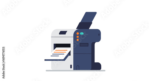 Modern flat design office printer with paper document