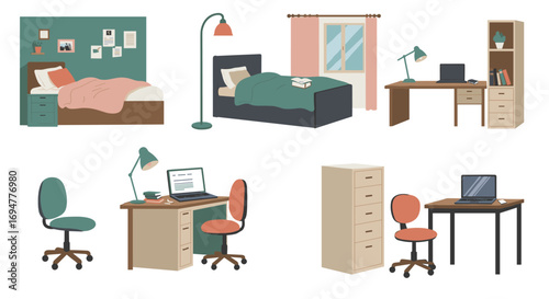 Cozy and functional bedroom and office setup with furniture and decor