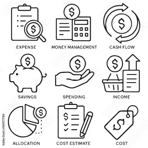 Budget icon set vector silhouette