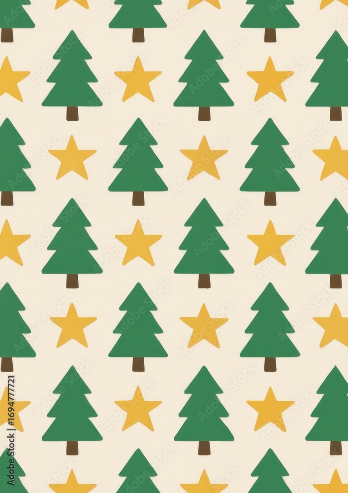 Obraz premium Festive trees stars pattern wallpaper