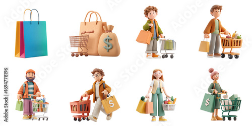 Human and shopping item isolated 3d mockup without background using for money spending purpose.
