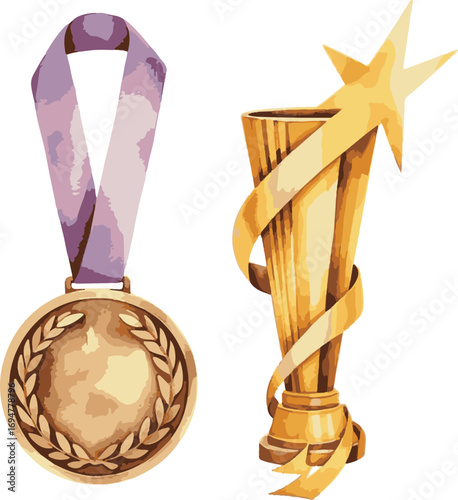 gold medal with ribbon