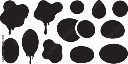 Collection of Abstract Black Shapes Dripping, Oval, Round, and Irregular Forms