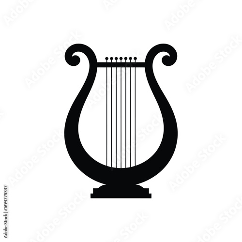 Classic black silhouette of an ancient lyre musical instrument