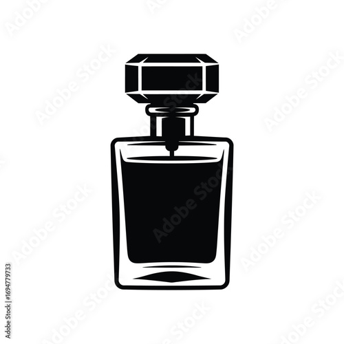 Elegant black silhouette of a classic perfume bottle