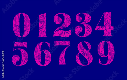 Topographic Pattern Number Font – Abstract Contour Line Numeric Typeface 0-9 for Modern and Creative Design