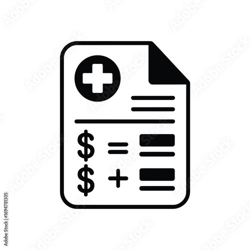 Medical bill with health cross and dollar signs icon