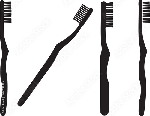 Toothy Brush Icons – Black Silhouette, Dental Hygiene Symbol, Toothbrush Set for Oral Care Design