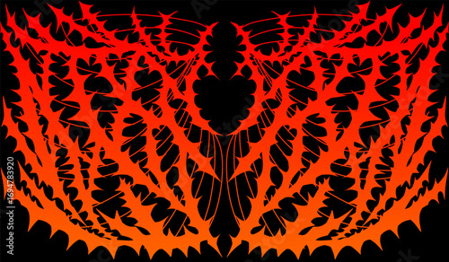 Abstract flame wing design in fiery gradient, gothic tribal vector art perfect for tattoos, posters, and edgy streetwear graphics.