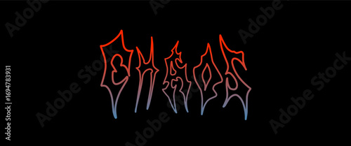 Chaos text logo in fiery gradient style, gothic metal lettering perfect for streetwear, poster, and digital art design.
