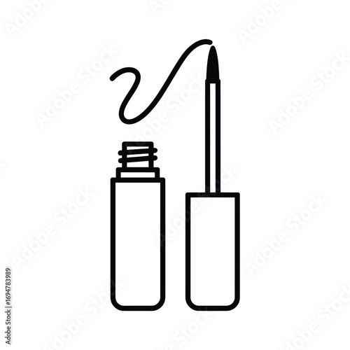 Simple line art icon of liquid eyeliner bottle and wand
