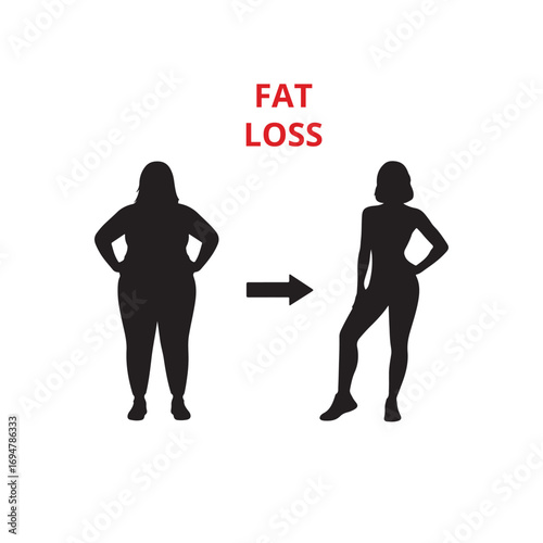 Transformation of fat girl into slim with text fat loss fitness and health concept illustration.