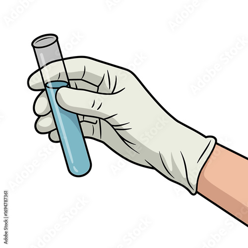 Gloved Hand Holding Test Tube Filled with Blue Liquid for Scientific Experiment and Medical Research