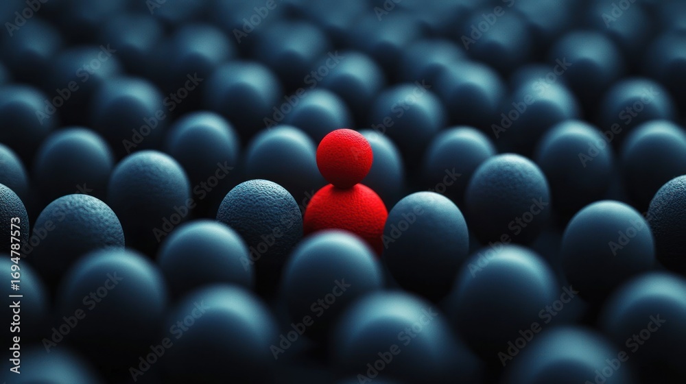 Fototapeta premium A red and a blue ball, both with a textured surface, are placed side by side in a dark, dimly lit room with a black background.