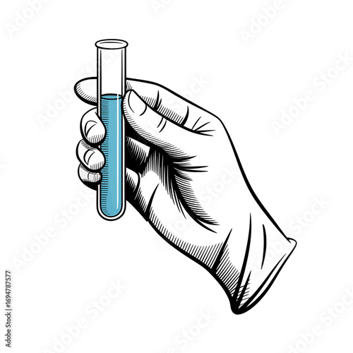 Hand Holding Test Tube with Blue Liquid in Laboratory Setting for Medical Research and Science Experimentation and Education