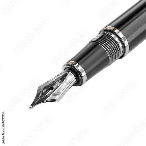 Close-up detailed view of a classic fountain pen nib ready to write elegant words transparent background