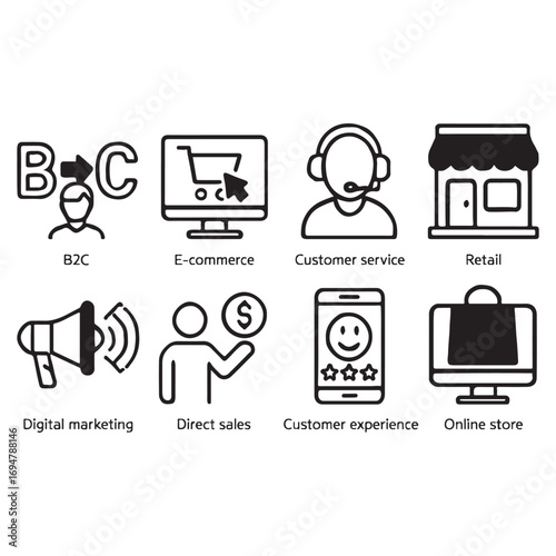 B2C icon set vector illustration