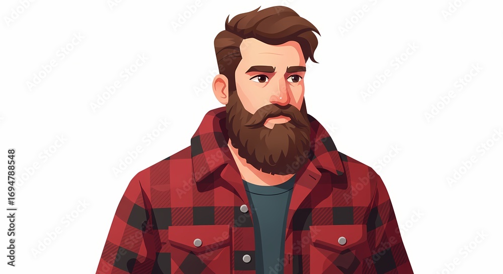 Obraz premium Young man with beard wearing plaid shirt and looking confidently 