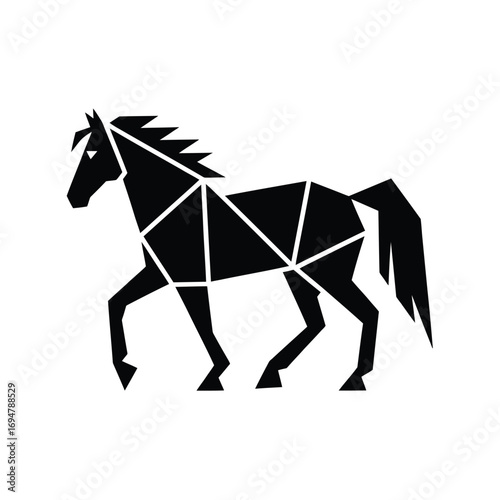 Geometric silhouette of a horse in motion