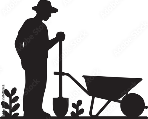 Silhouette of Gardener with Tools