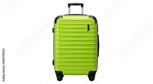 Bright green suitcase isolated on transparent background, ready for travel adventure