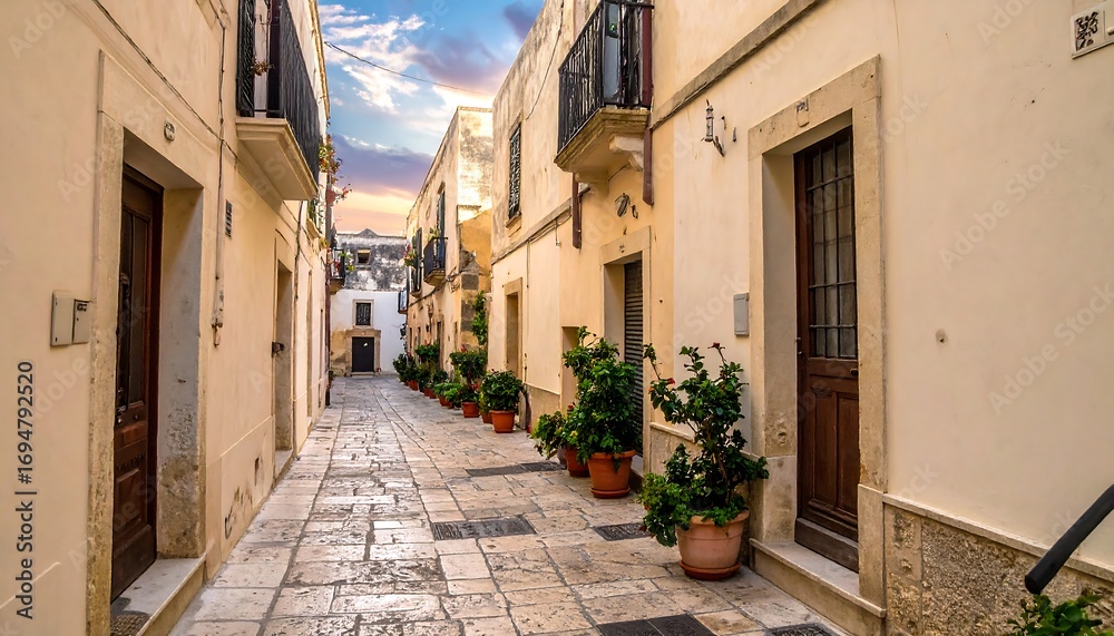 Fototapeta premium Picturesque alleyway in a pastel-hued town