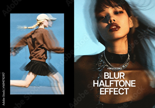 Blur Halftone Poster Photo Effect Mockup