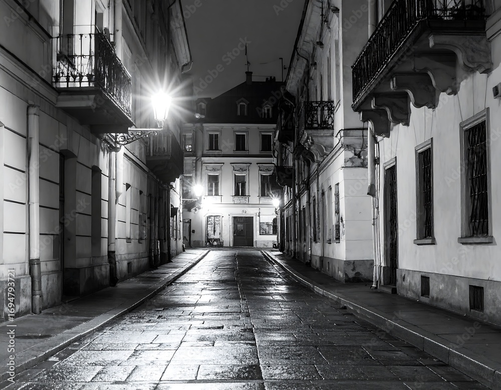 Obraz premium Nighttime alleyway, black and white