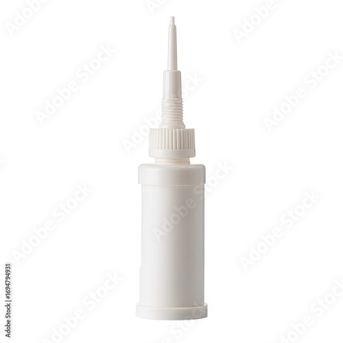 White bottle with applicator tip, studio shot, blank background, packaging