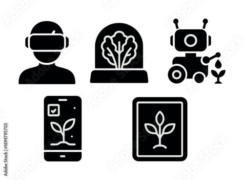 Futuristic farming: robotics, ai, and vr in agriculture icons