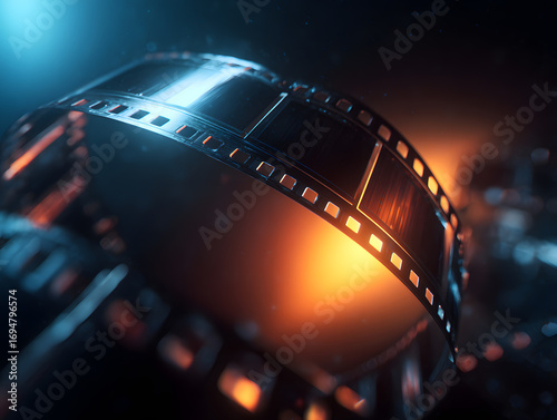 Dramatic film reel with vibrant cinematic lighting effects for creative movie concepts