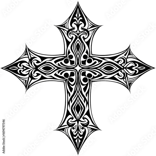 intricate black cross design with ornate patterns and symmetrical arms