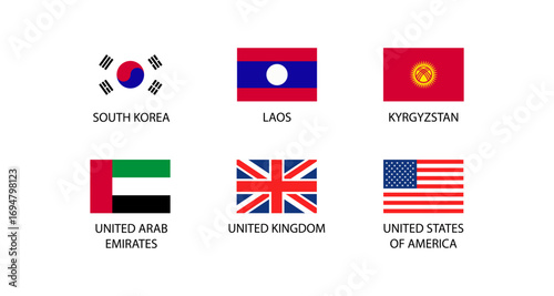 International flags collection featuring six nations