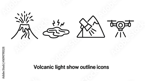 Volcanic eruption outline icons with satellite and drone imagery