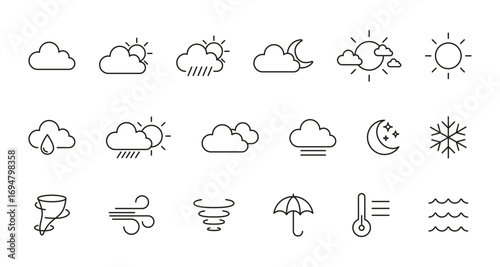 Minimalist weather icons set for forecast apps and infographics