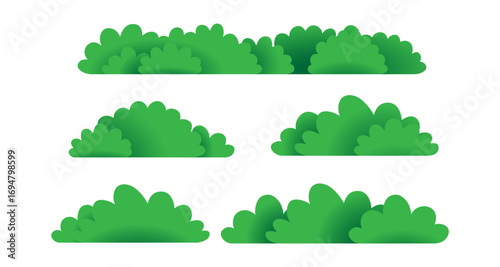 Set of green bushes isolated on white background in modern flat style