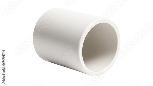 White PVC pipe coupler, isolated on black background, plumbing fitting, DIY project