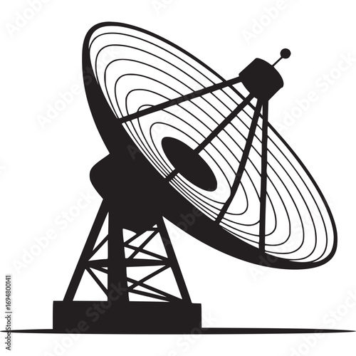 Vector art of silhouette of a large satellite dish antenna, a parabolic reflector used for transmitting and receiving radio waves