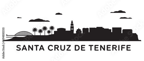 Santa Cruz de Tenerife skyline horizontal banner. Santa Cruz de Tenerife, Spain. Vector black silhouette. with white background