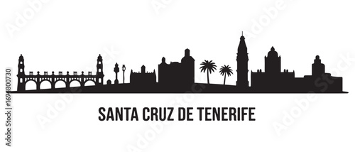 Santa Cruz de Tenerife skyline horizontal banner. Santa Cruz de Tenerife, Spain. Vector black silhouette. with white background