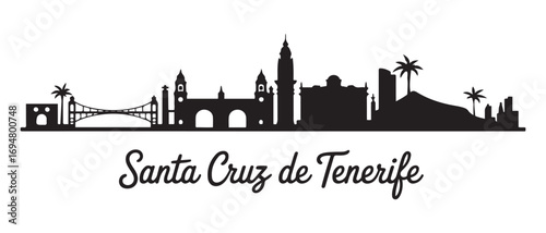 Santa Cruz de Tenerife skyline horizontal banner. Santa Cruz de Tenerife, Spain. Vector black silhouette. with white background