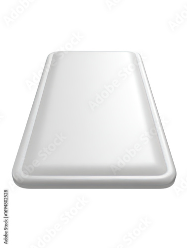 A flat, light gray, trapezoidal  object