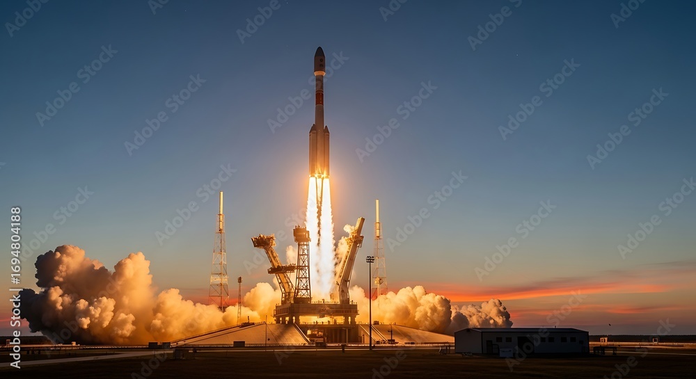 Obraz premium Rocket Launch at Dusk.