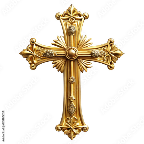 ornate golden cross with intricate floral designs and detailed craftsmanship