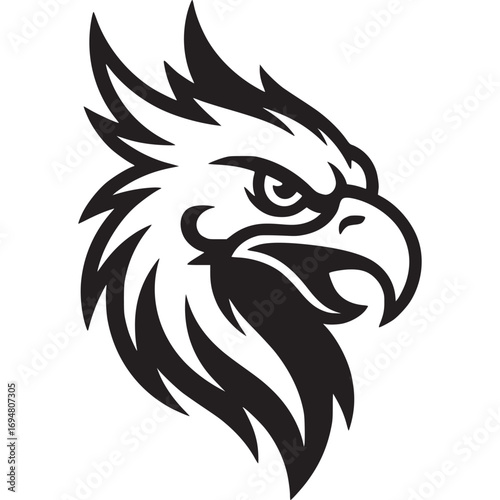 Illustration of a griffin head isolated on white background, a mythical creature with the body of a lion and eagle