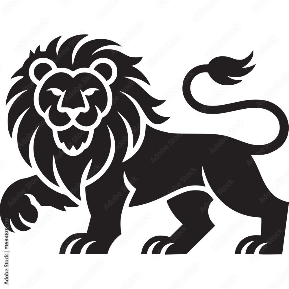 Obraz premium Black lion icon, lion silhouette, majestic lion logo, animal symbol
