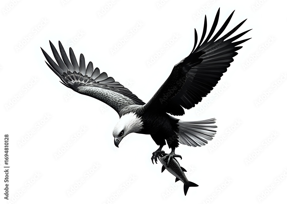 Obraz premium Bald Eagle Carrying a Fish in Flight