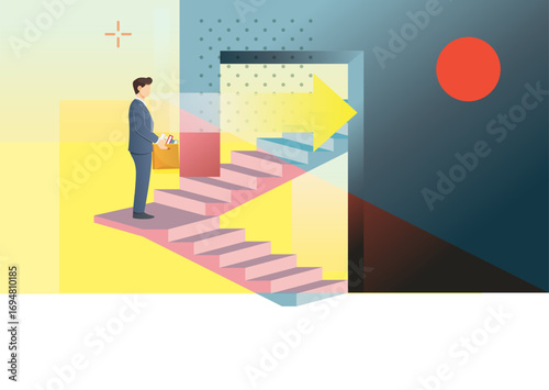 New Opportunity - Job - Employee coming to office - Illustration