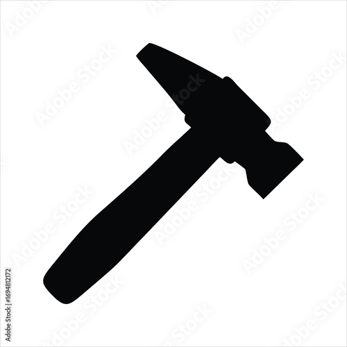 Black silhouette of a hammer on a white background