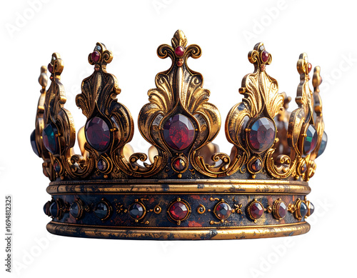  Side Profile 3D Render of a Vintage Crown with Gemstones.